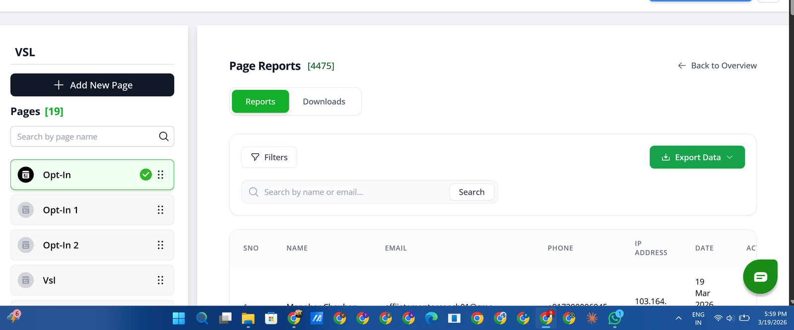 Meta Ads Manager campaign overview showing leads and cost per result